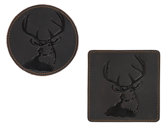 Premium leather coasters set of 4 - Deer pattern embossed